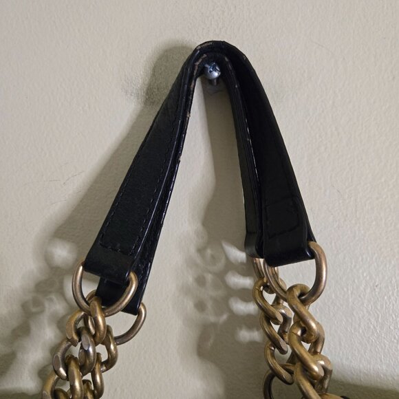 J.Crew Collection Black Leather Exhibitor Mega Tote Gold Hardware Top Handle - Picture 5 of 12
